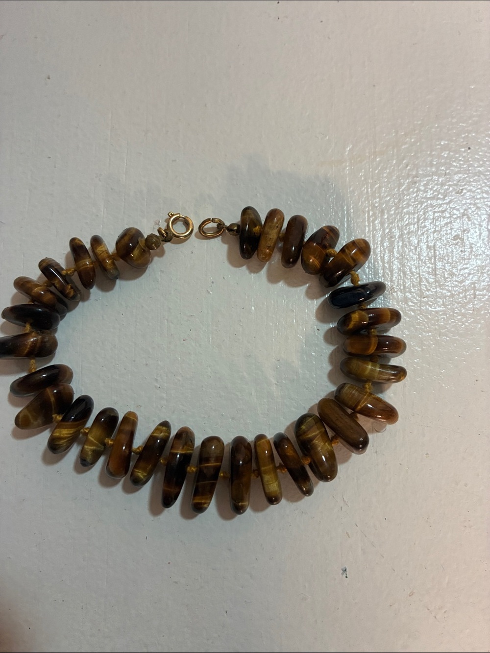 Polished Tiger Eye Disc Bead Bracelet - Brown 8”